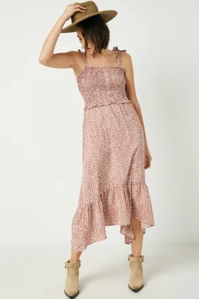 Texture Mood Flowy Layers Tie Shoulder Smocked Ruffle Detail Midi Dress
