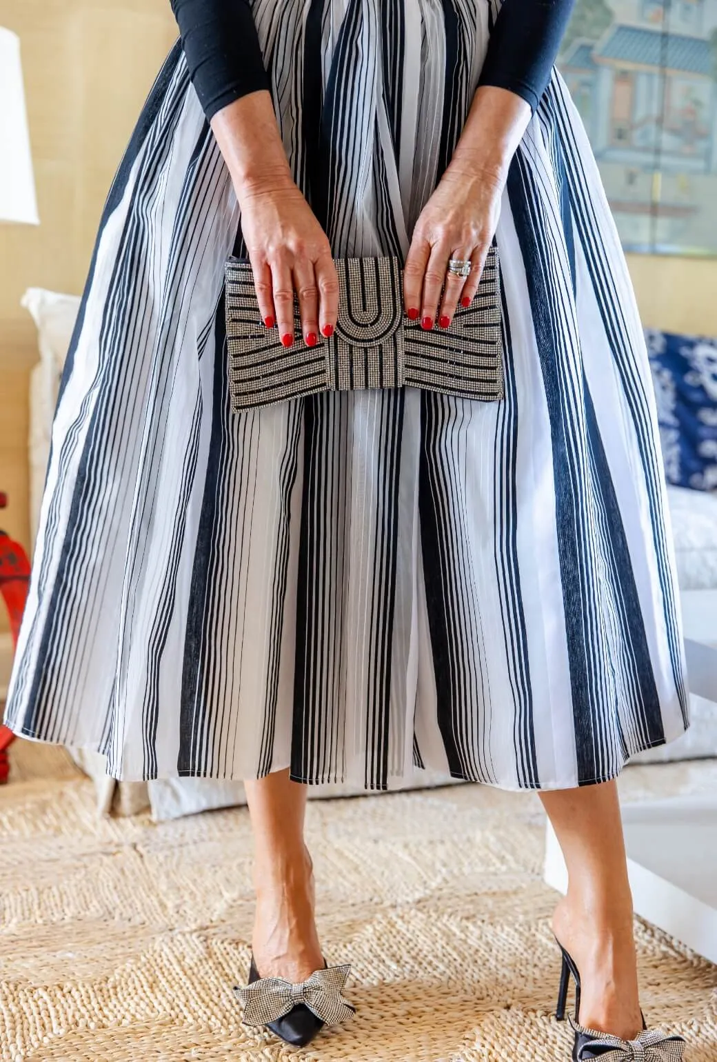 SAMPLE - The Marilyn Skirt - Black & White Stripe Reinforced Pockets Laser Cut Edges