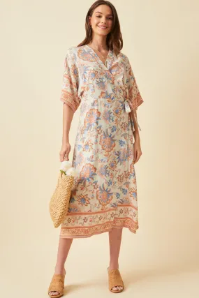 Border Print Side Tie Wrap Dress Sheer Light