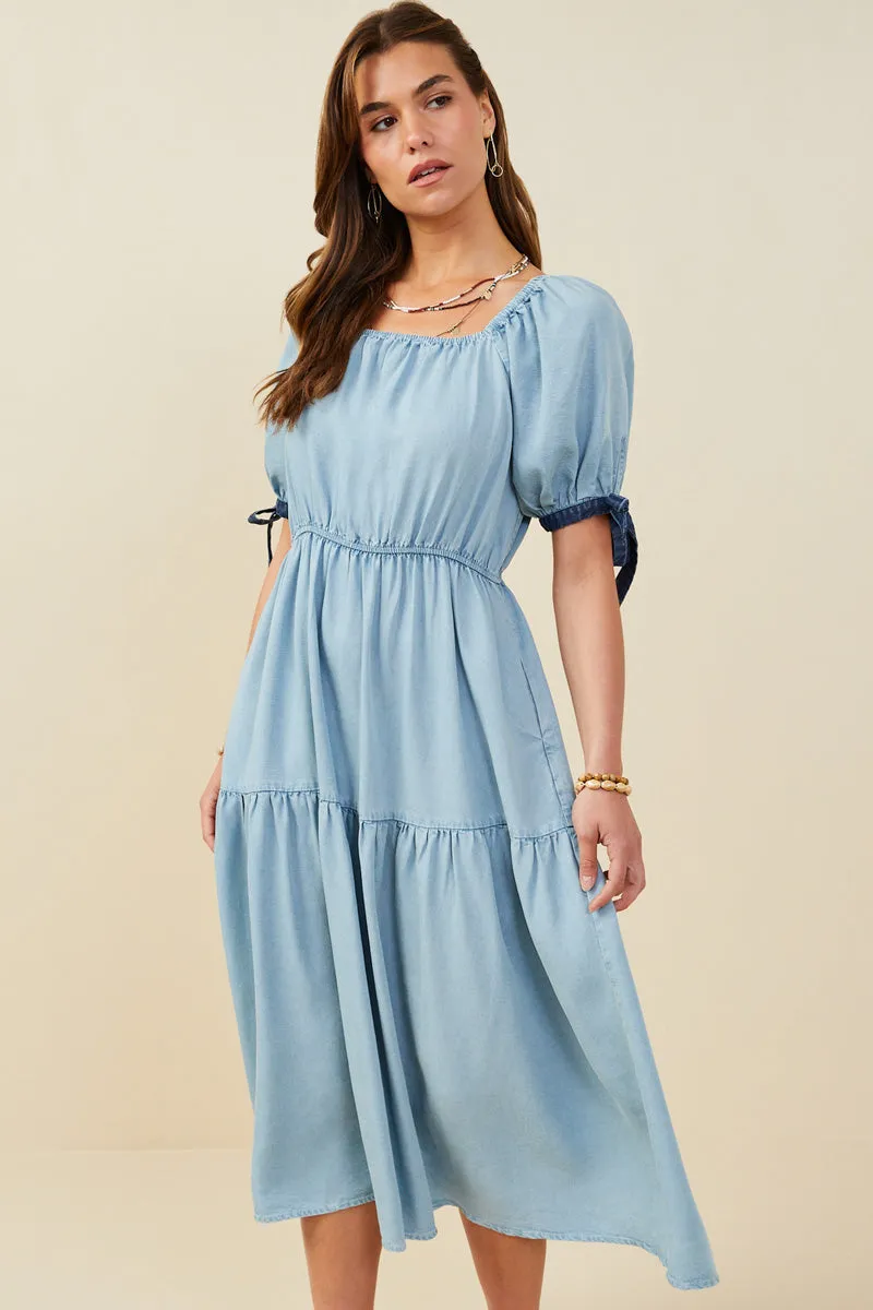 photo look Contrast Tie Sleeve Washed Tencel Dress