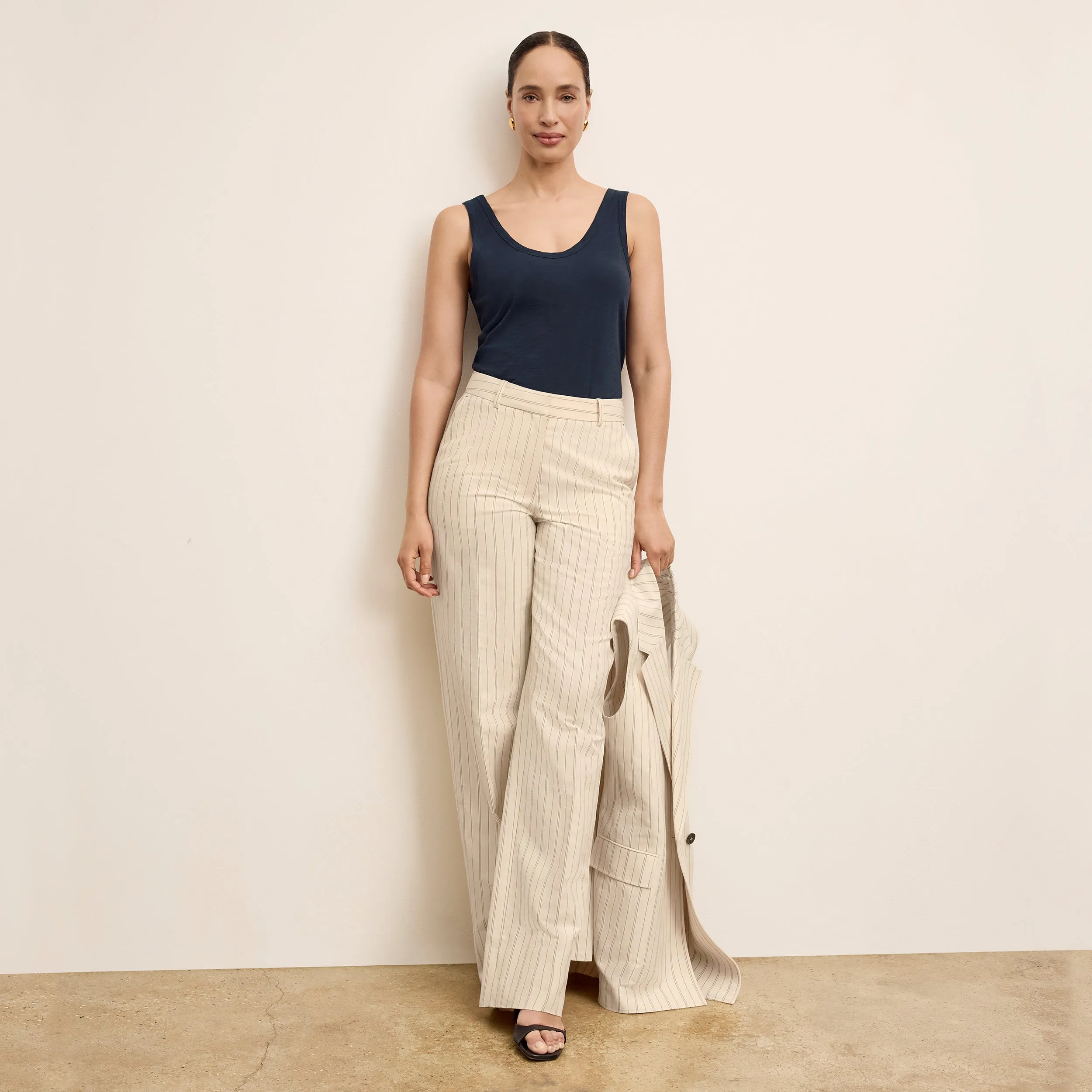 Tinsley Wide-Leg Trouser - Breeze Stripe :: Ecru/Navy Fade Resistant Finish