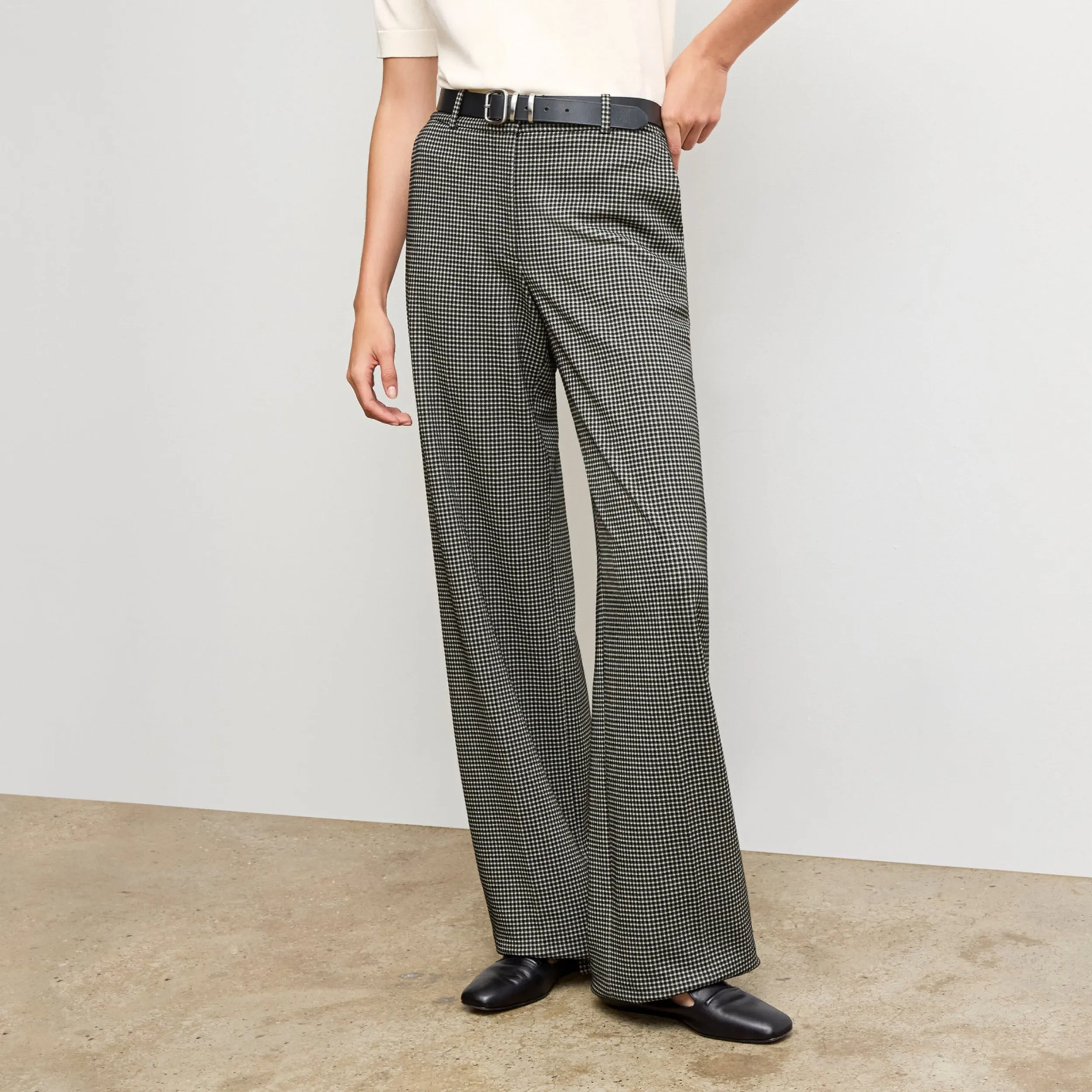 NonToxic Certification Brushed Microfiber Surface Tinsley Wide-Leg Trouser - Knit Suiting :: Classic Check Breathable Microfiber Blend