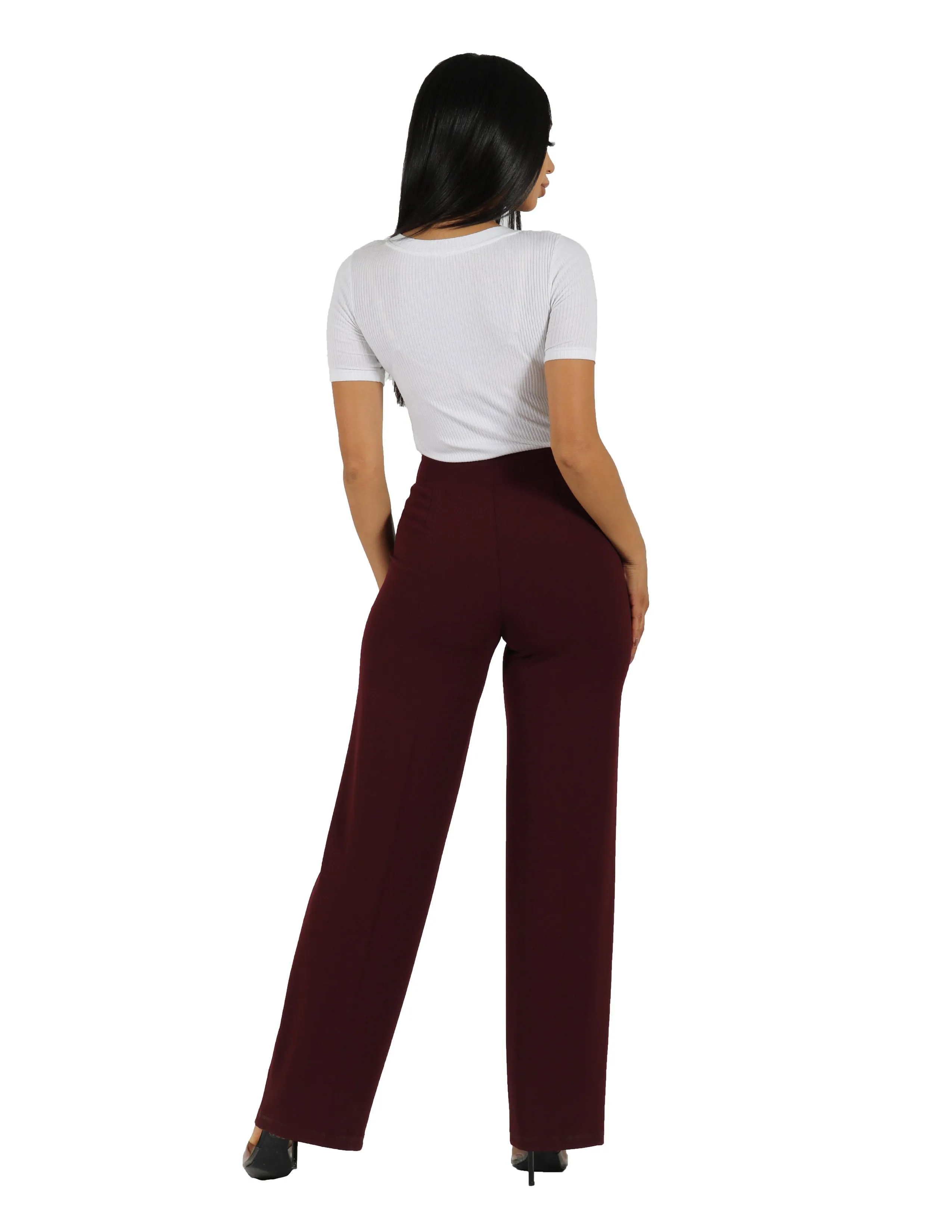 Too Busy Knit Crepe Wide Leg Pull On Pant with Horn Button Detail ThermalRegulatingLining Smooth Fit Lining