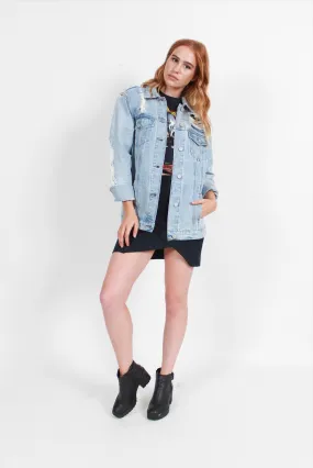 Ventilated Back Panel Non Irritating Seams Total Destruction Oversized Denim Jacket