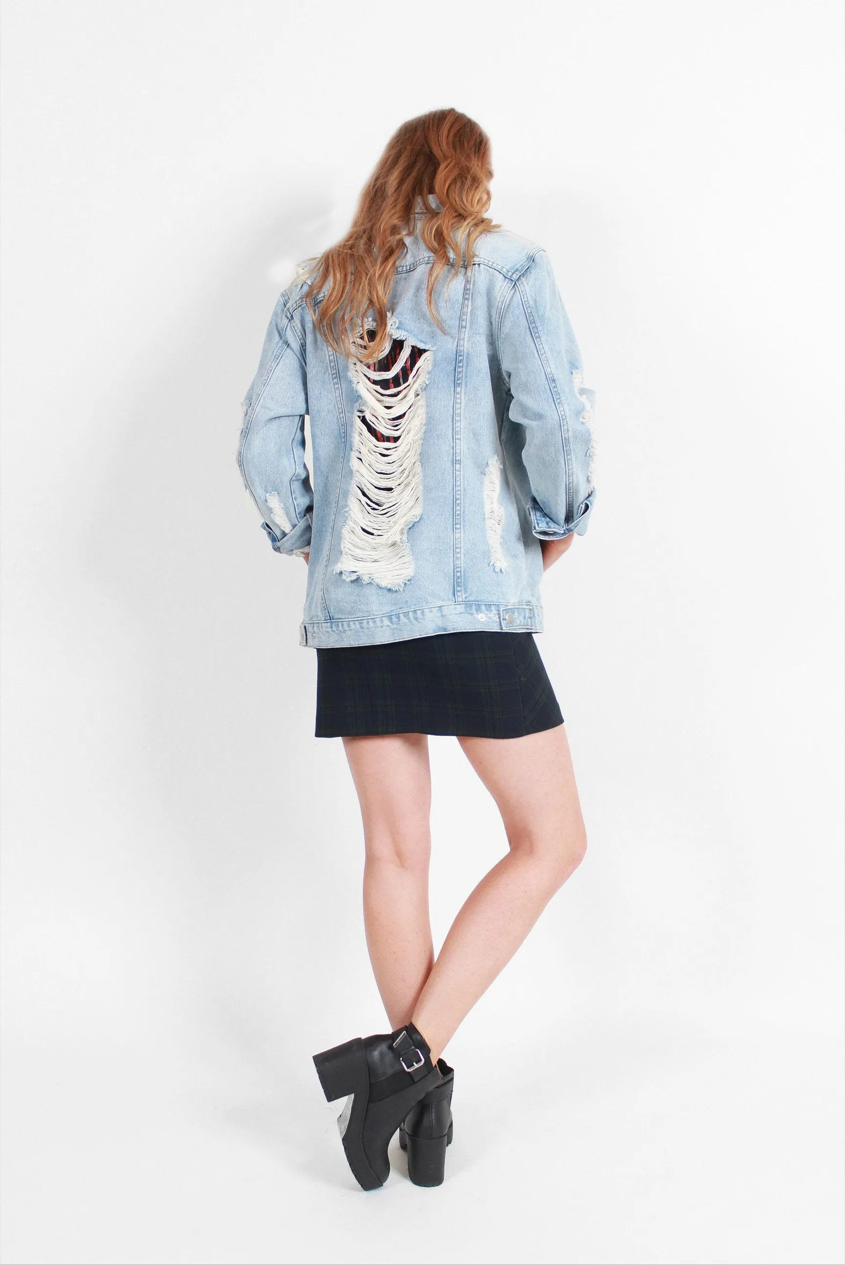 Stretch Panels Chill Weather Total Destruction Oversized Denim Jacket