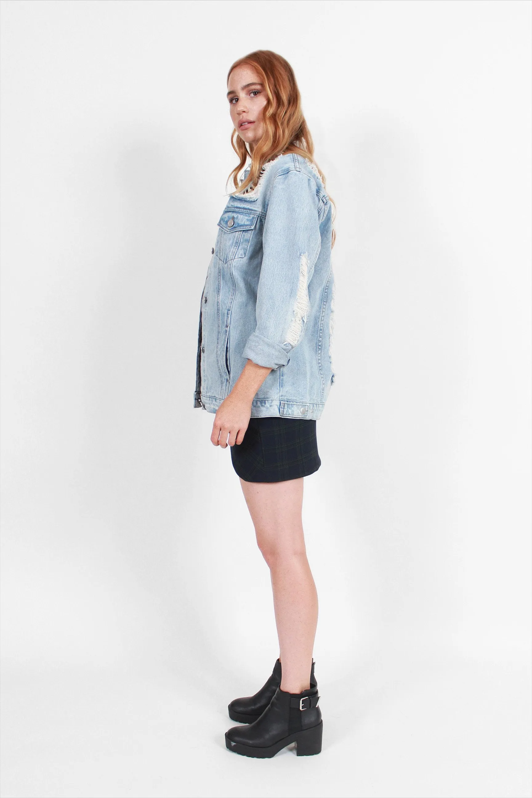 Total Destruction Oversized Denim Jacket Effortless Layer Practical Cold Piece