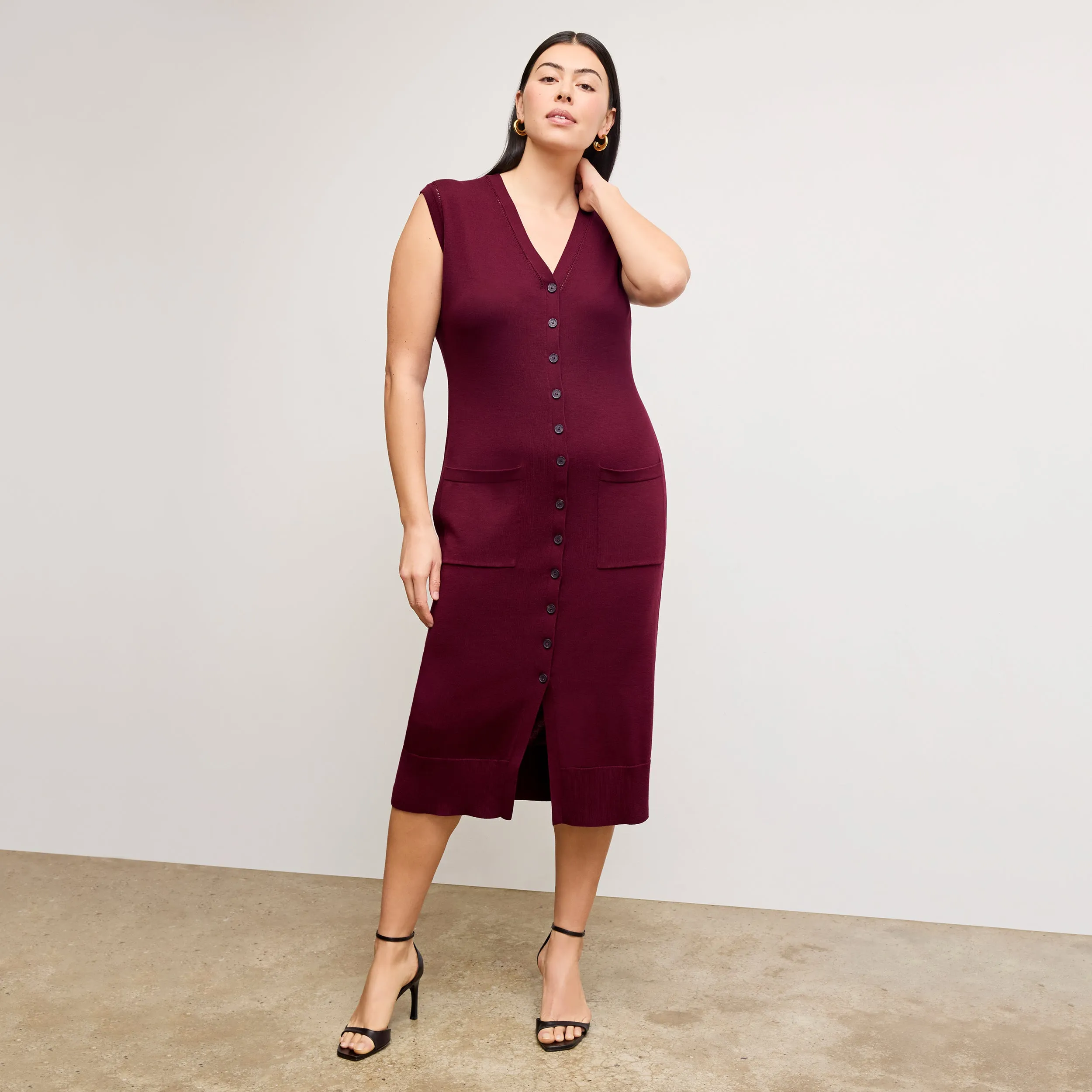 Toula Pointelle Dress - Cotton Silk Knit :: Syrah Ribbed Hem