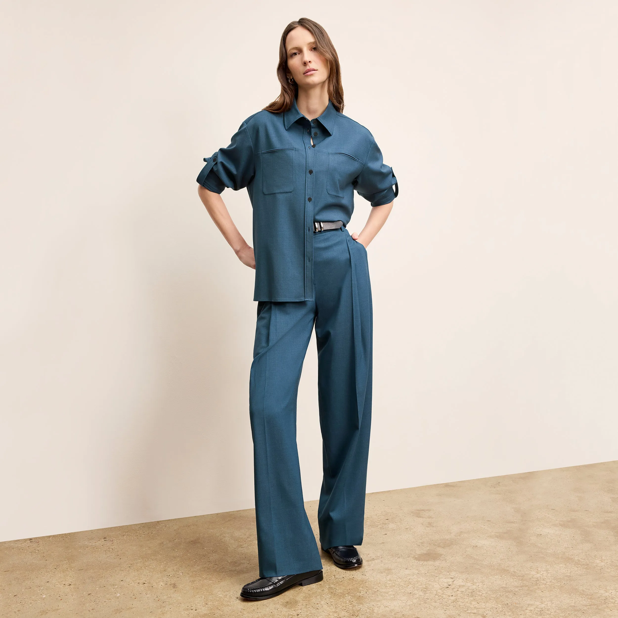 Mild Day Outfit Light Reflective Logos Russell Button Down - Washable Wool Twill :: Bluebell