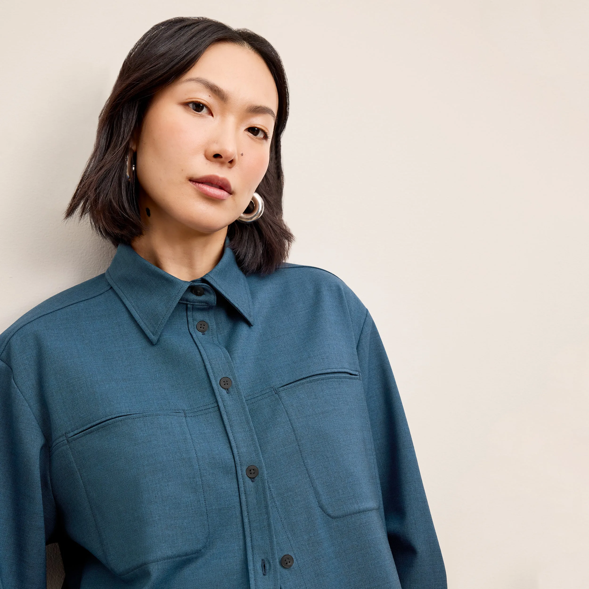 Russell Button Down - Washable Wool Twill :: Bluebell HeatRetentionTechnology Autumn Ready