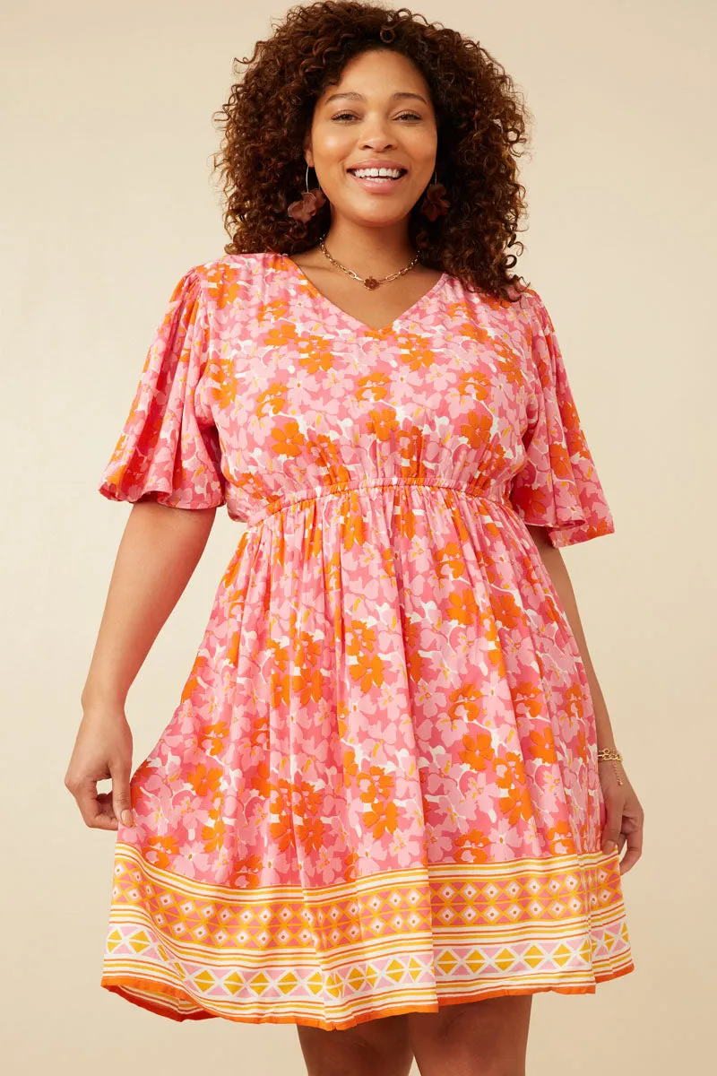 Warm Season Womens Bordered Hem Floral Print V Neck Dress