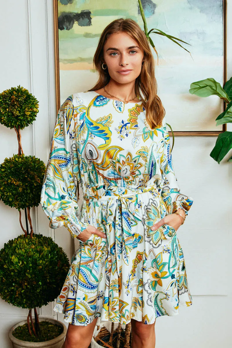 Paisley Floral Print Belted Smocked Dress Trendy floral dress