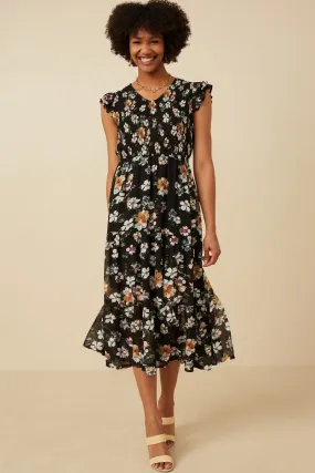 Outdoor Scene Smocked Romantic Floral Ruffled Tank Dress