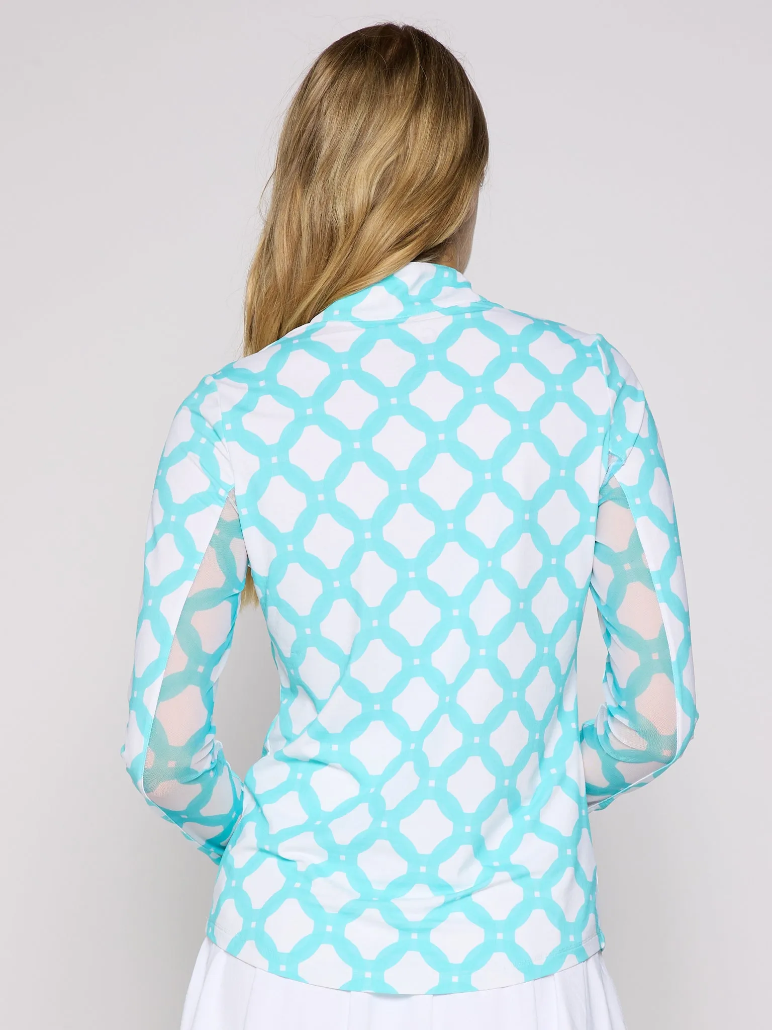 Easy Wear ComfortStretch Quarter Zip Sun Protection Top In Circle Geo Caribbean Turquoise