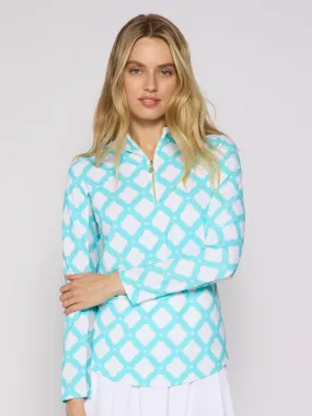 Quarter Zip Sun Protection Top In Circle Geo Caribbean Turquoise Airflow Ventilation Zones Relaxed Dress