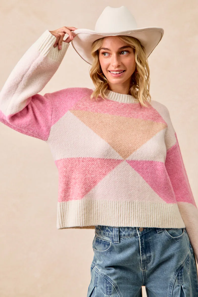 Minimal Vibe Sustainable Fabric IT4629-01 | RIB BANDED COLORBLOCK SWEATER TOP