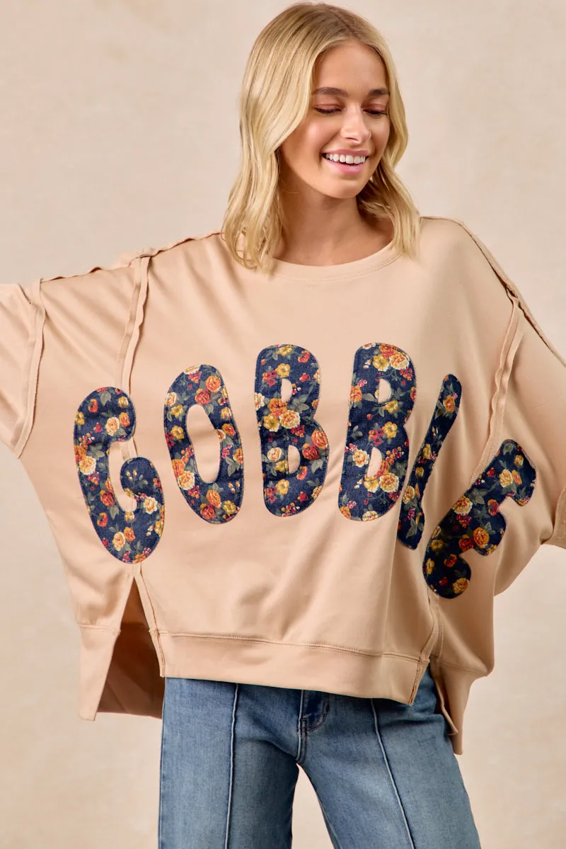 IT3426G-25 | THANKSGIVING GOBBLE LETTER PATCHES SWEATSHIRT Cotton comfort Flex Foam Inserts