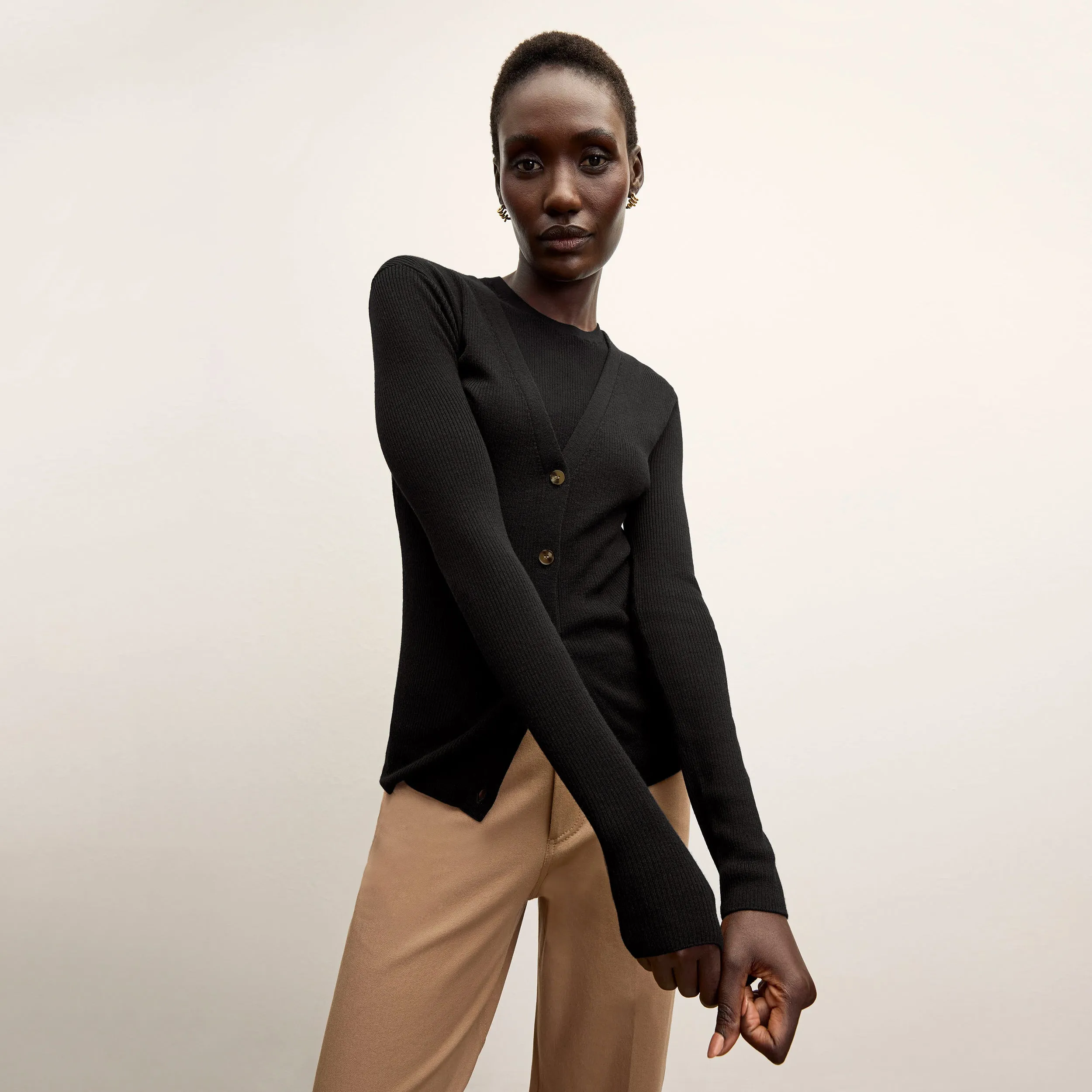 Ethically Sourced Material Trina Top - Ribbed Merino :: Black