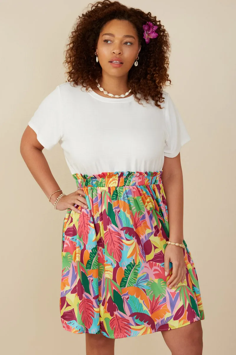 Tropical Satin Chiffon Mixed Media Dress Convertible-Style