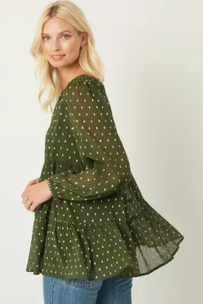 Bonded Seam Tape Metallic Dot Tiered Tunic