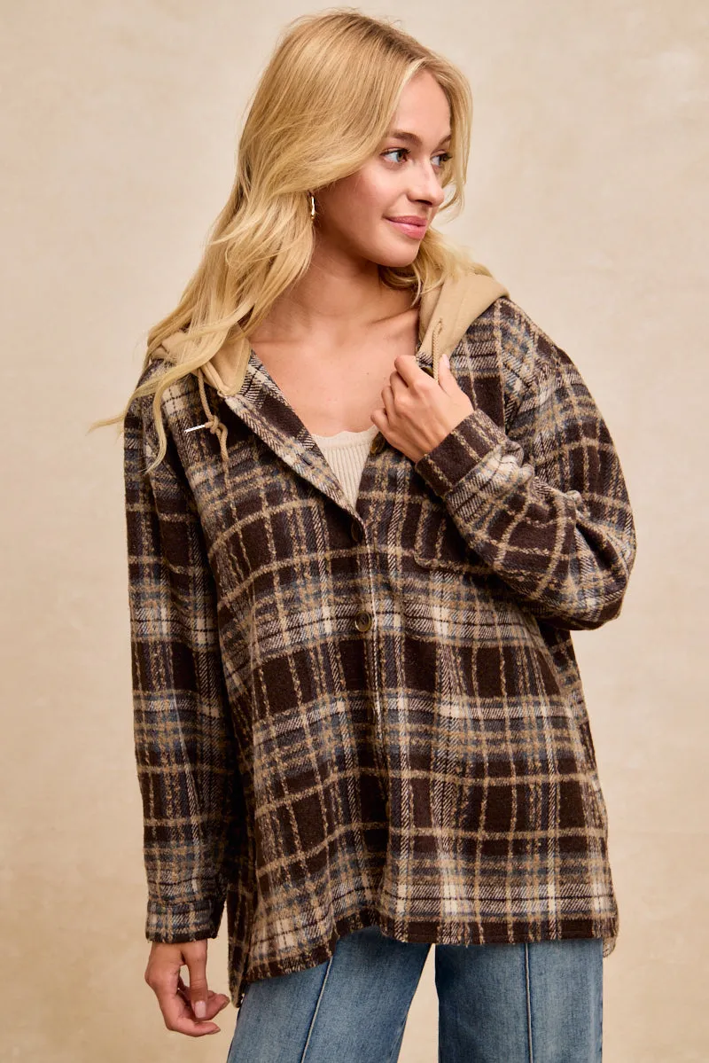 Fluid Shape IP8019S-05 | BRUSHED VINTAGE PLAID HOOD SHIRT