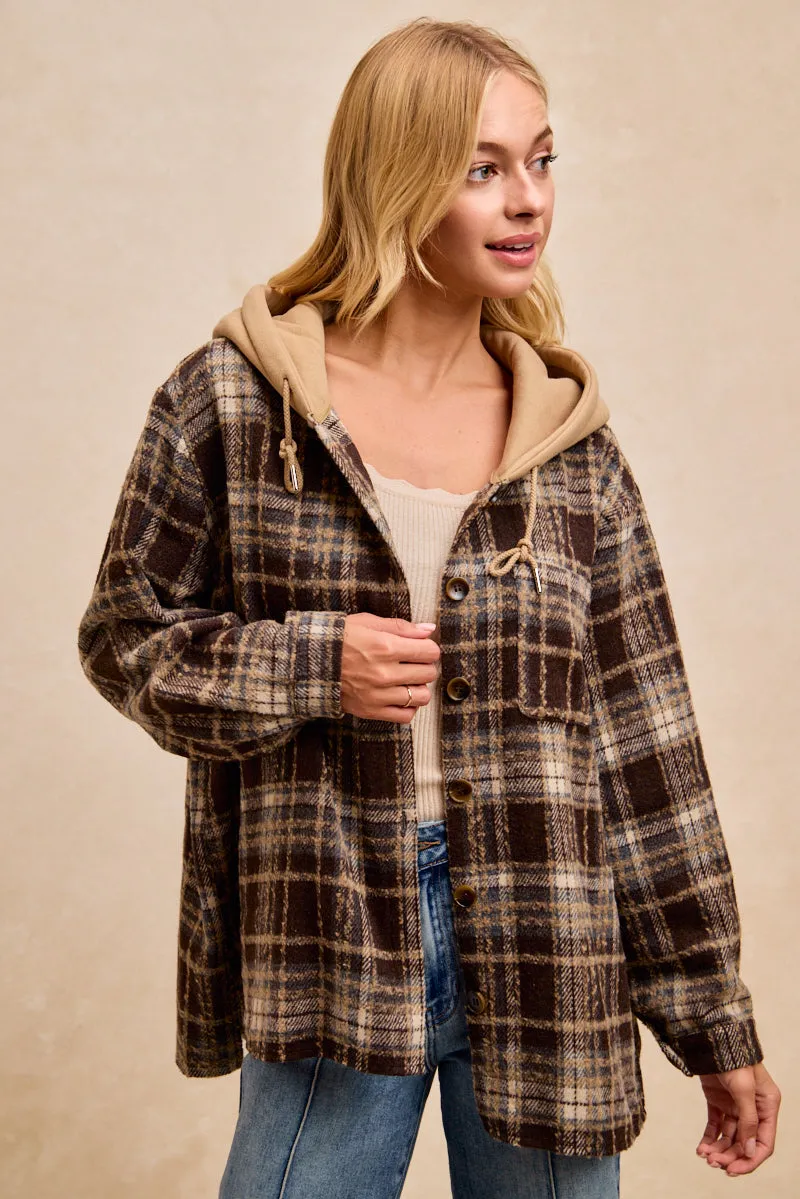 Art Soul IP8019S-05 | BRUSHED VINTAGE PLAID HOOD SHIRT