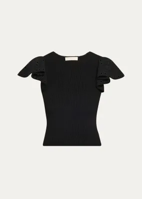 Summer Style ULLA JOHNSON EDITH RUFFLE SLEEVE KNIT TOP