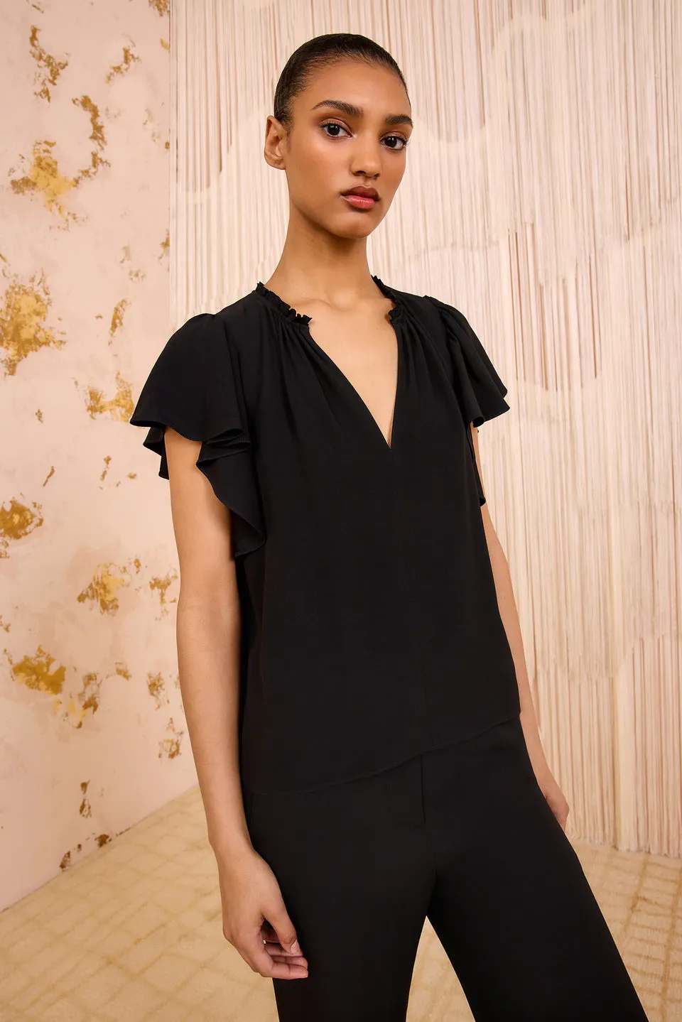 Stain Repellent Coating ULLA JOHNSON LILO FLUTTER SLEEVE BLOUSE