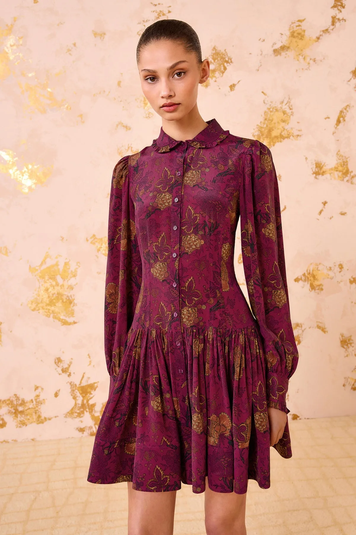 FrictionResistant Edges ULLA JOHNSON SIMONA SILK LONG SLEEVE MINI DRESS