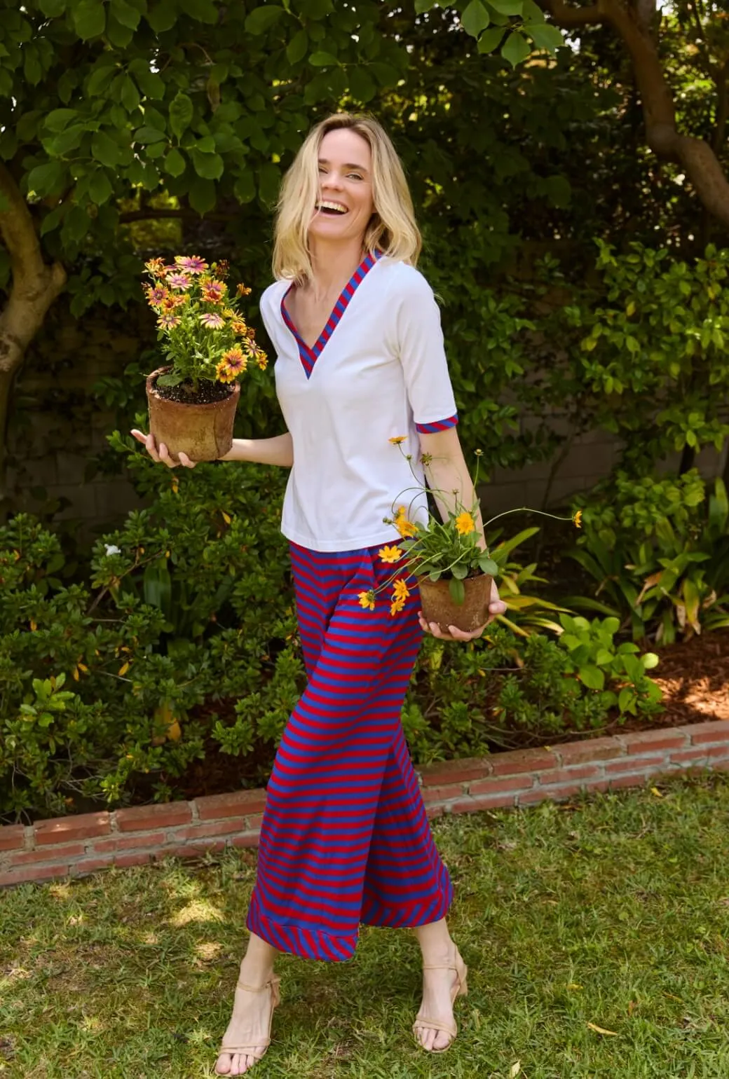 Wide Leg Knit Trouser - Red & Blue Stripe ReflectiveAccentDetails