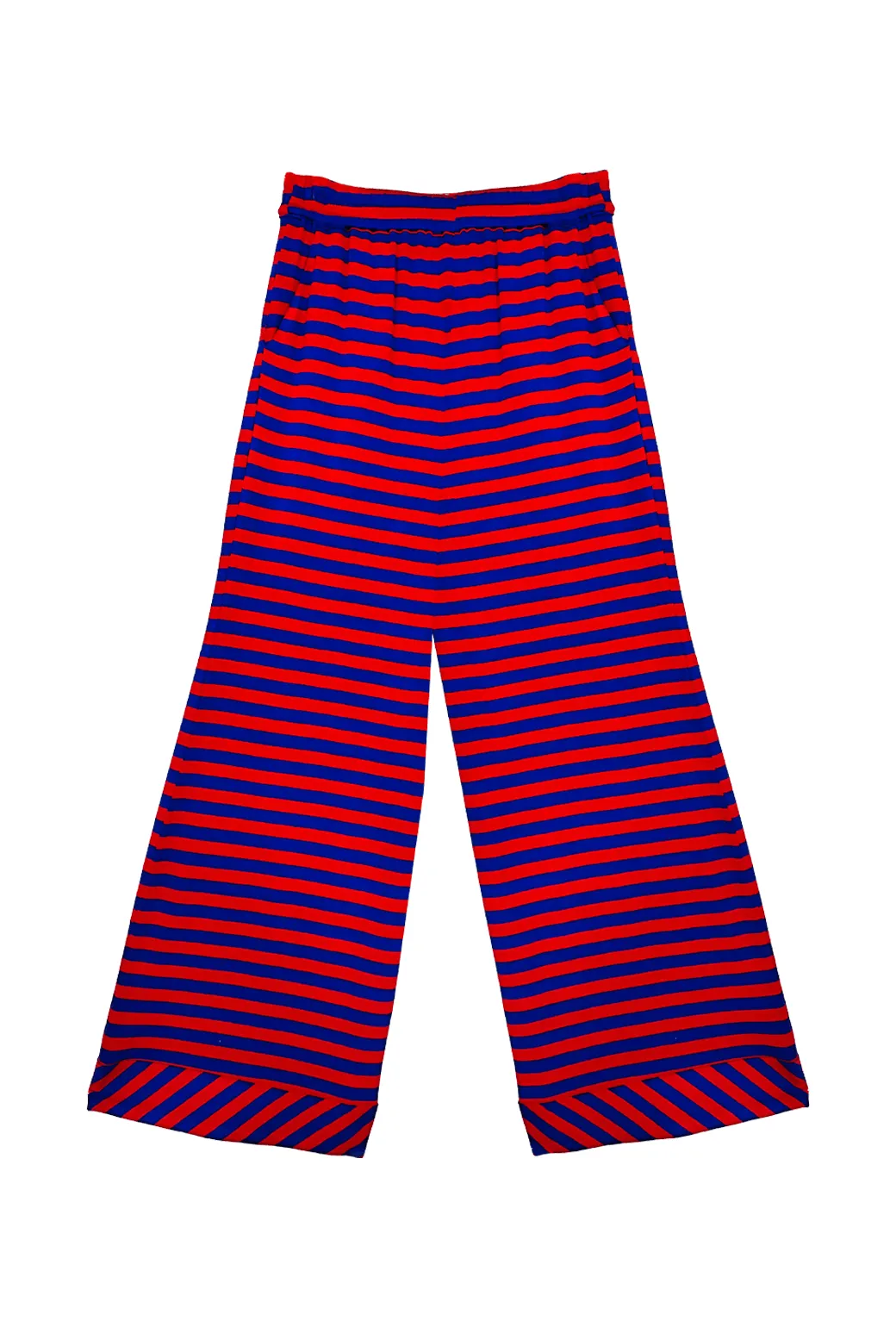 Wide Leg Knit Trouser - Red & Blue Stripe Dressy look Flexible Material