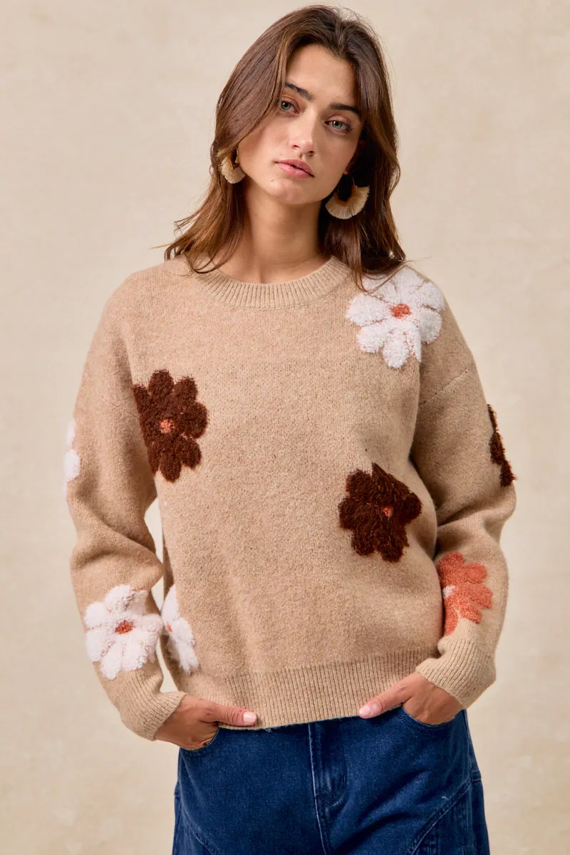 IT4679-01 | FLOWER EMBROIDERED SWEATER WITH LONG SLEEVES Quick drying material Performance Gear