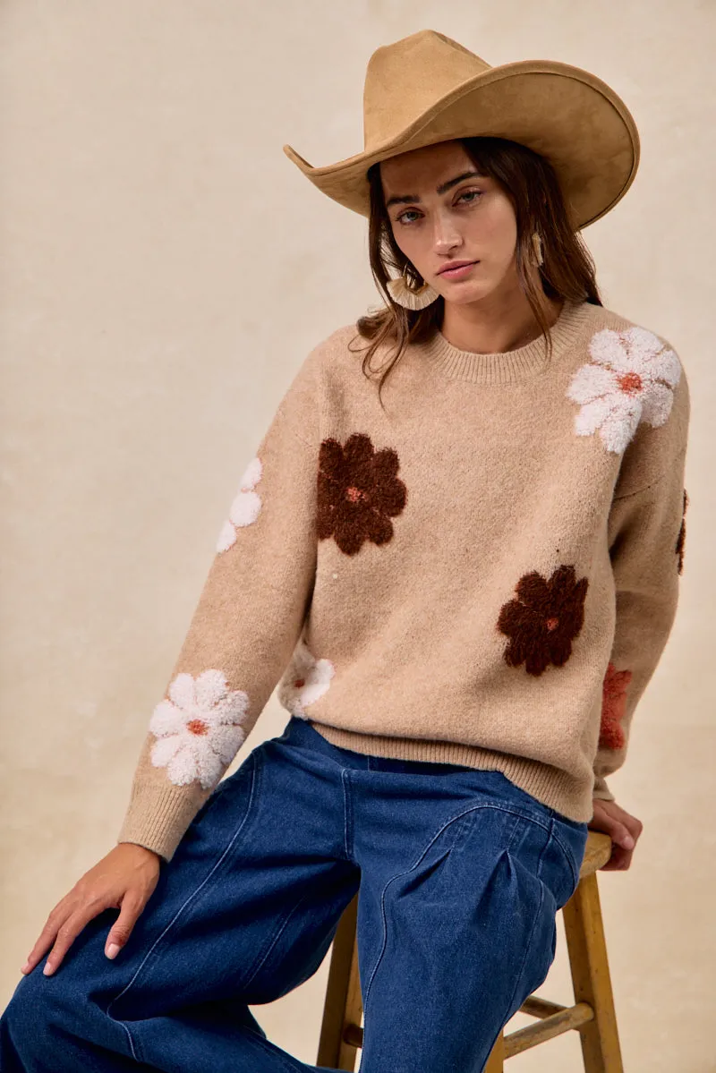 IT4679-01 | FLOWER EMBROIDERED SWEATER WITH LONG SLEEVES Petite Fit