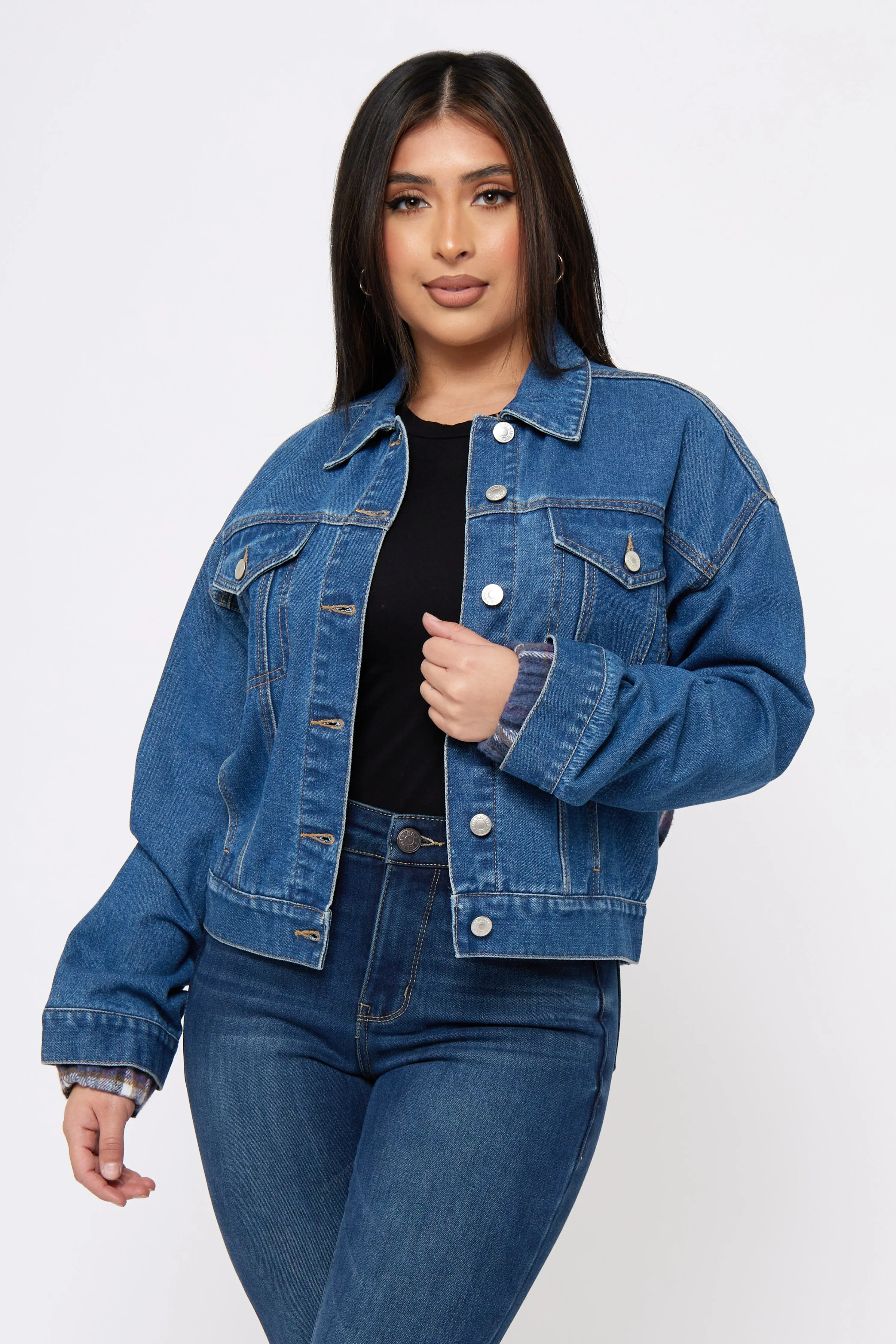 Brushed Flannel Denim Mix Fashion Forward Layer