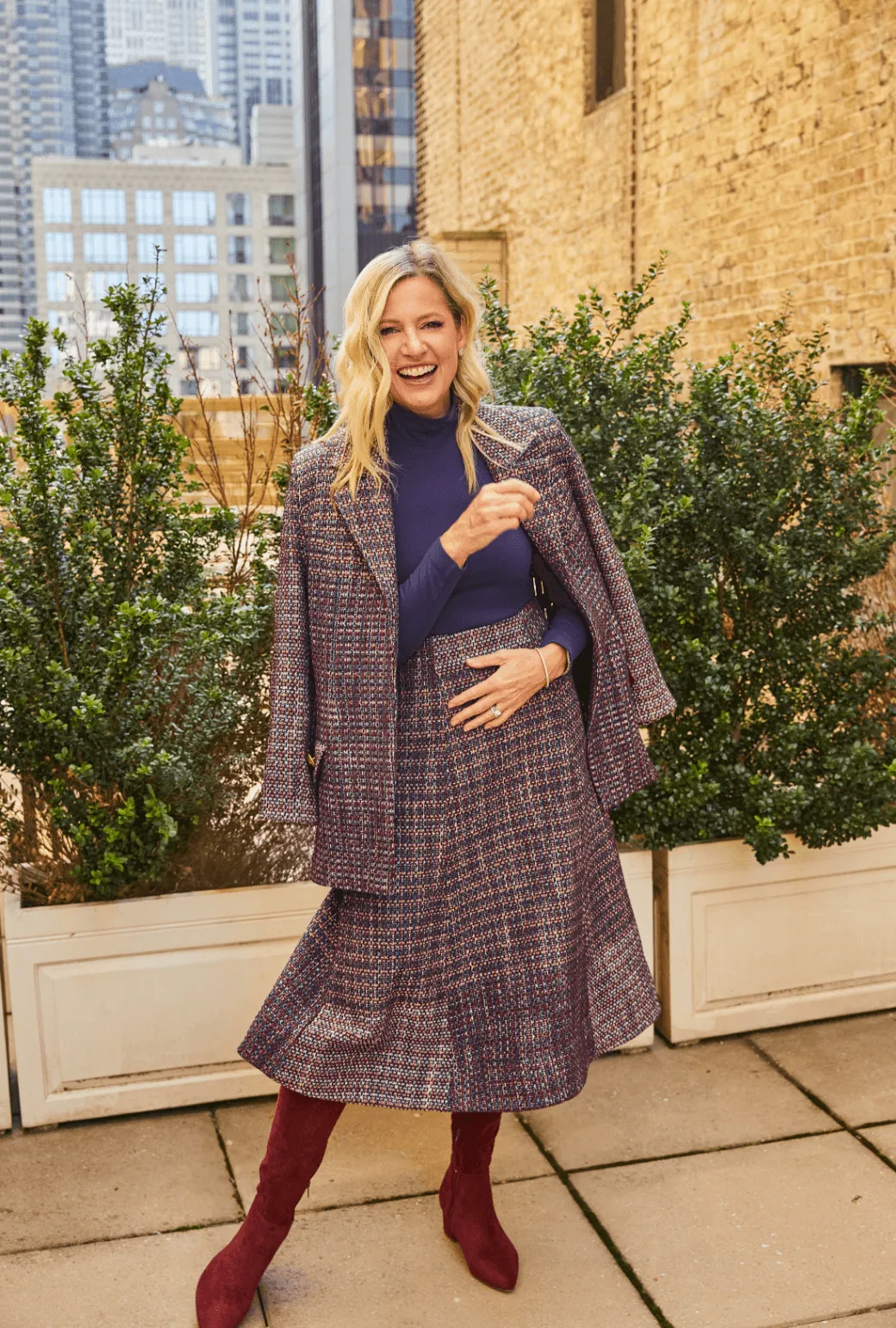 Work Essential Midi Guest Skirt - Navy Tweed