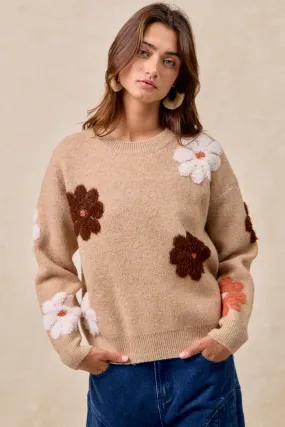 IT4679-01 | FLOWER EMBROIDERED SWEATER WITH LONG SLEEVES Waterproof Design