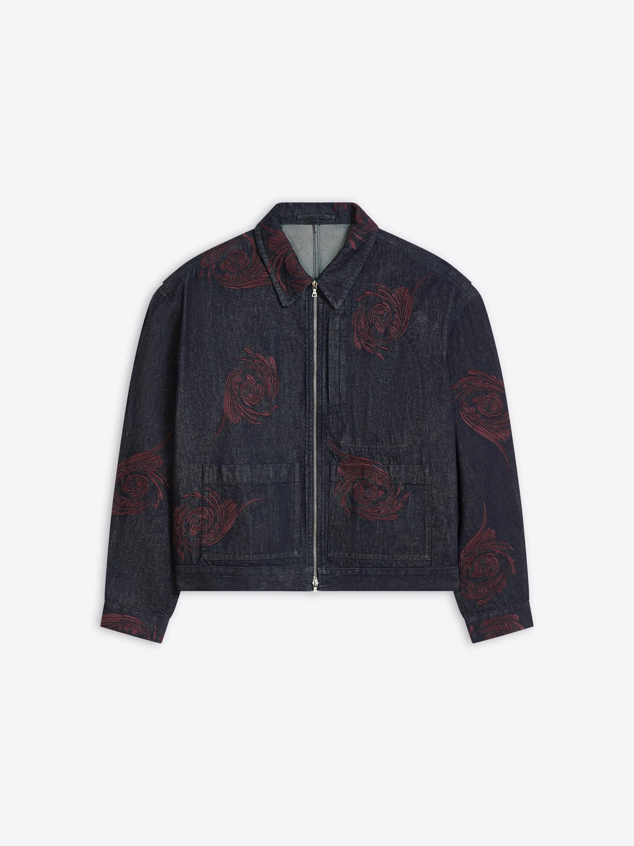 Embroidered denim jacket Contrast Stitch Accent