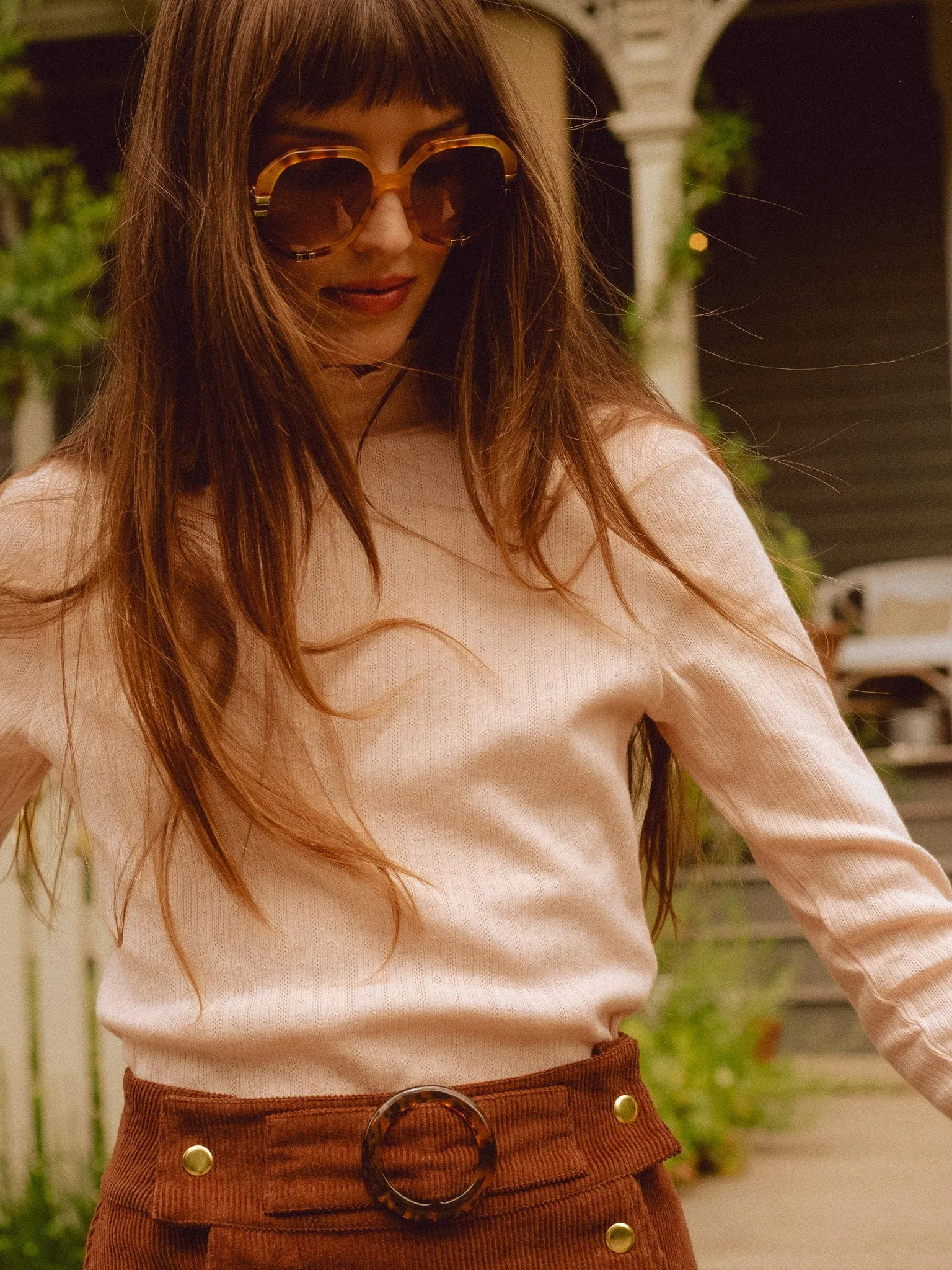 ButtonFront ClassicCrewNeck Carmela Pointelle Turtleneck in Spanish Villa