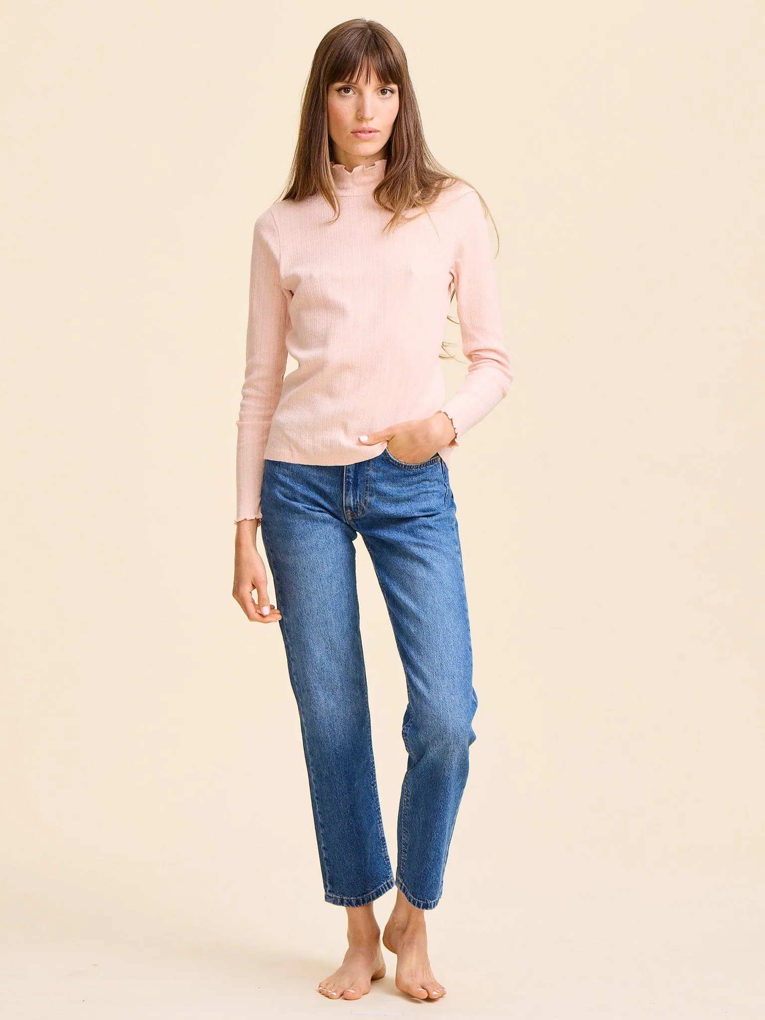 Comfortable Layer HighCollar Design Carmela Pointelle Turtleneck in Spanish Villa