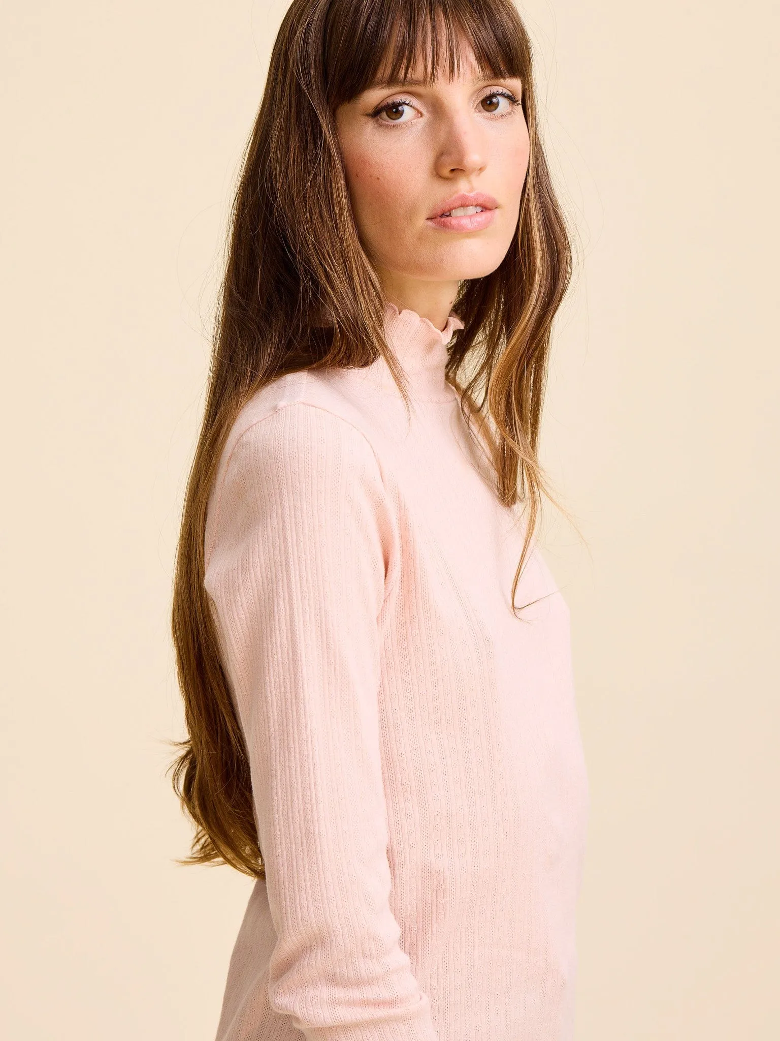 Carmela Pointelle Turtleneck in Spanish Villa Tailored Placket Ultraviolet Protection Finish