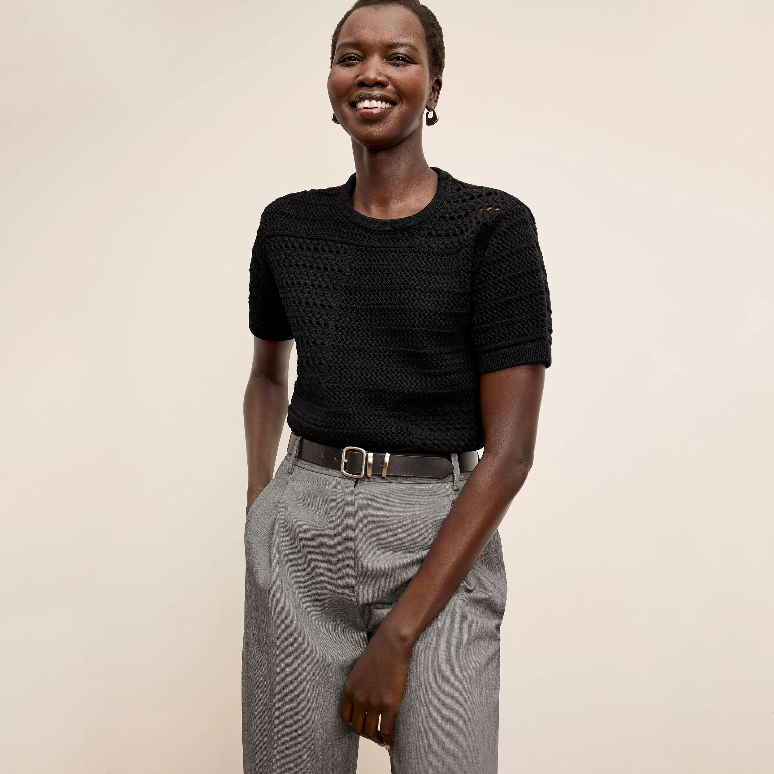 Sina Top - Crochet Knit :: Black Relaxed Style Relax Daily