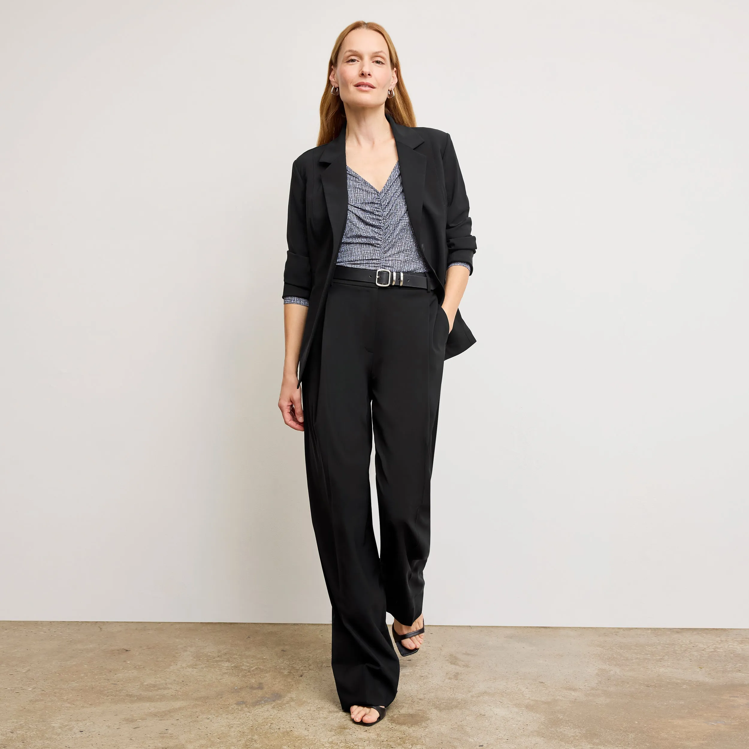 Stylish Outfit Versatile Layering Cut Amina Ruched Top - Printed Jersey :: Blueprint Sketch