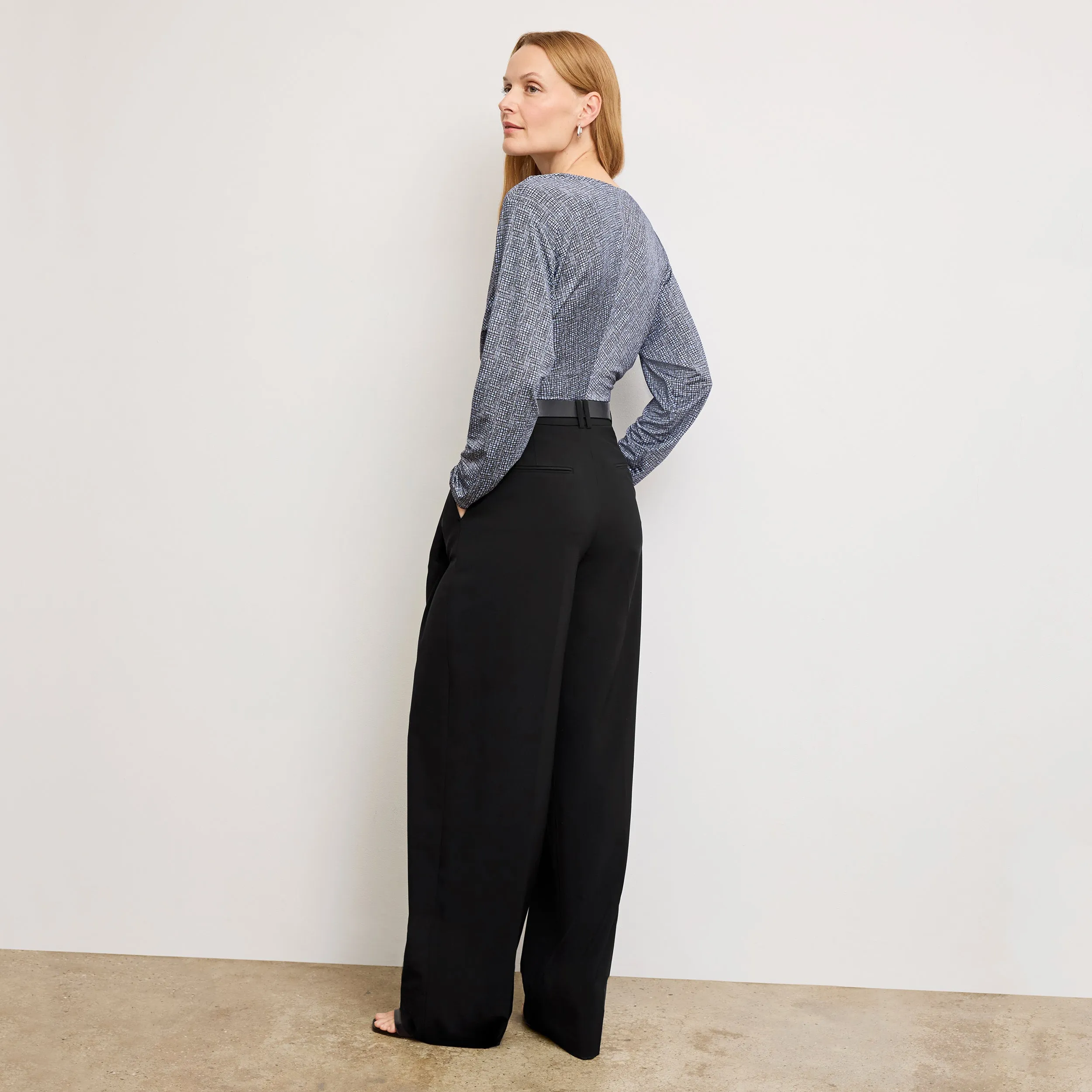 Amina Ruched Top - Printed Jersey :: Blueprint Sketch FrenchTerryTexture