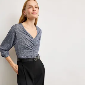 Amina Ruched Top - Printed Jersey :: Blueprint Sketch Taped Neckline