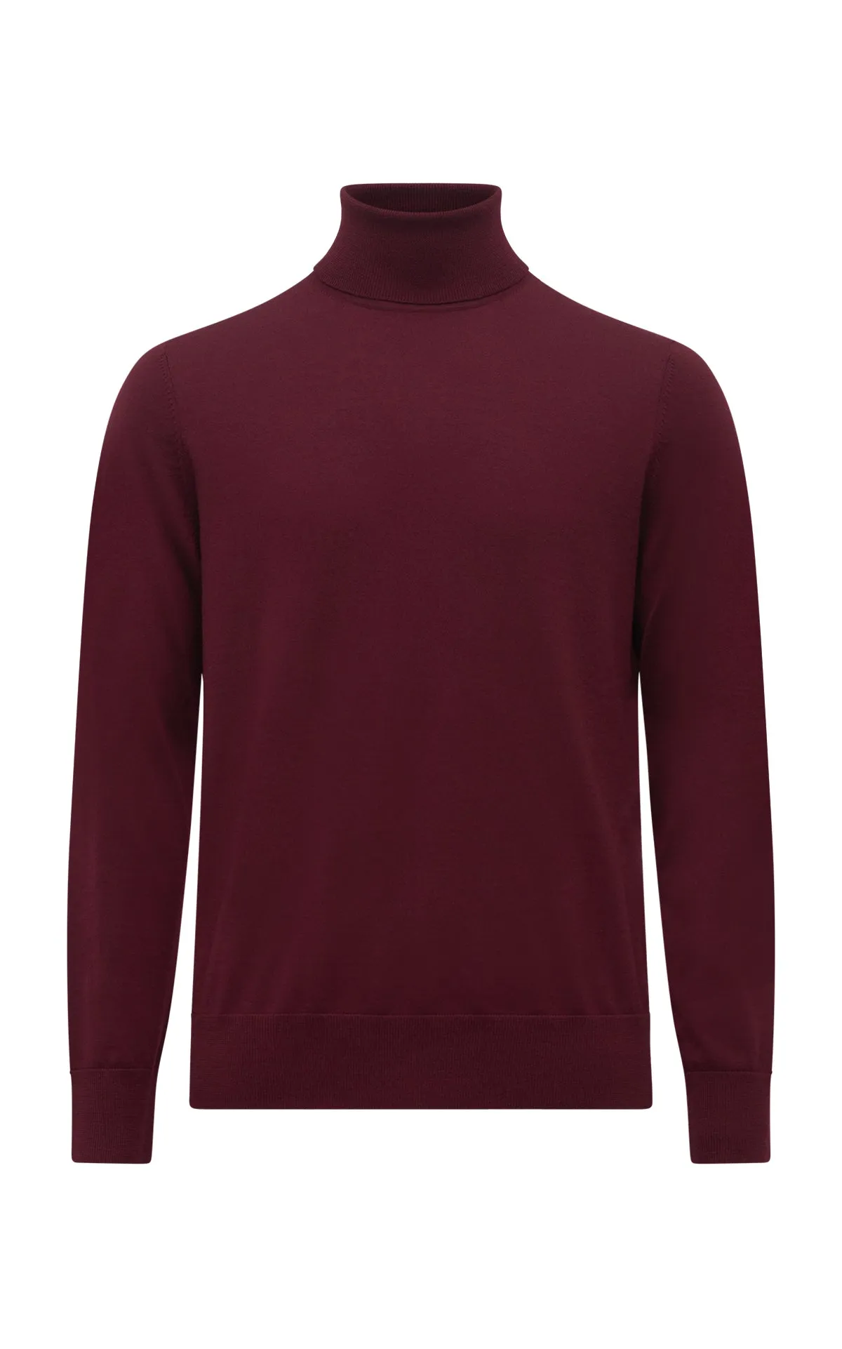 Jermaine Knit Turtleneck in Bordeaux Merino Wool WideRibbed Texture Compression Fit