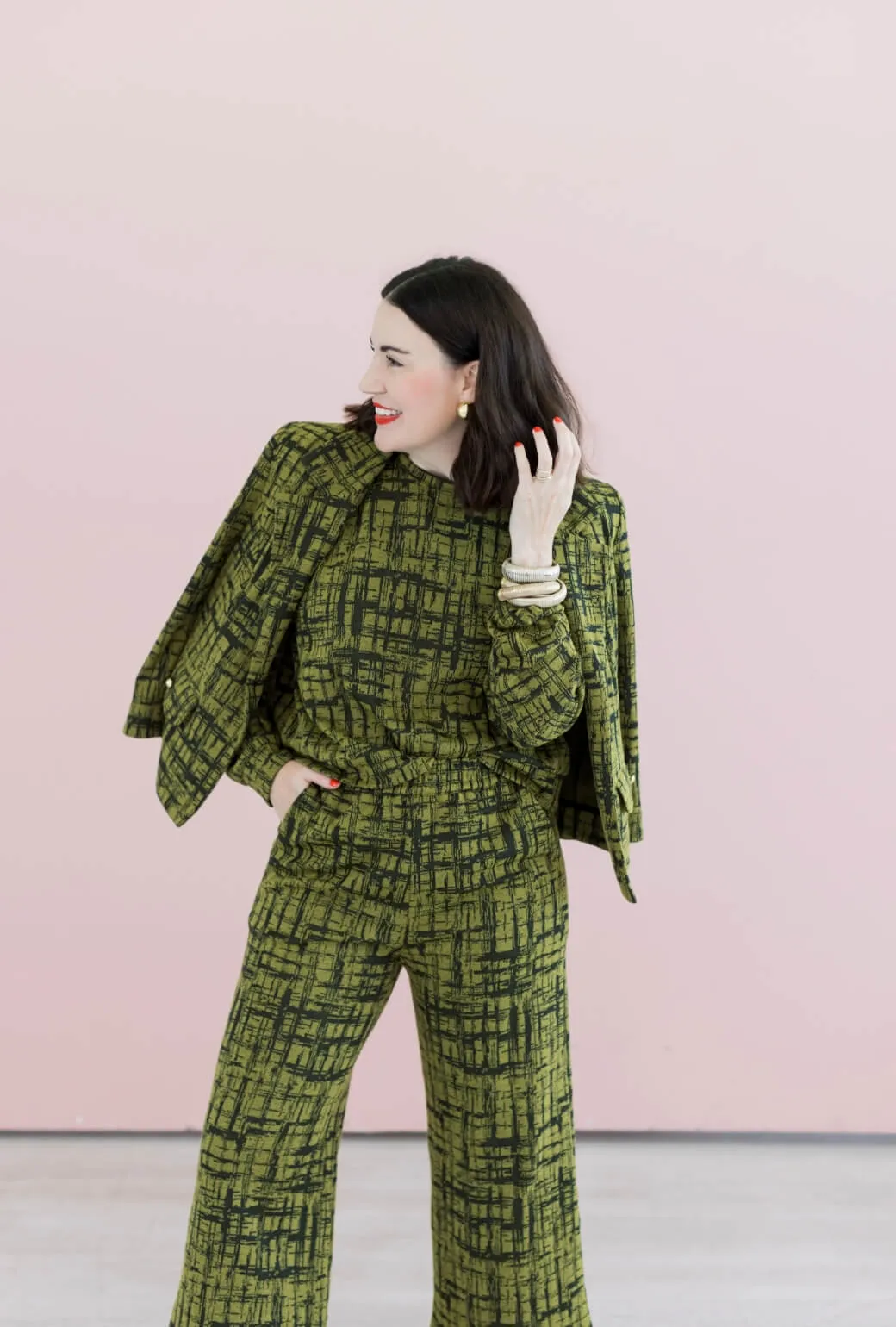 Butter Soft Handfeel Bound Edges BURU x Val Knit Blazer - Chartreuse & Black Abstract Knit