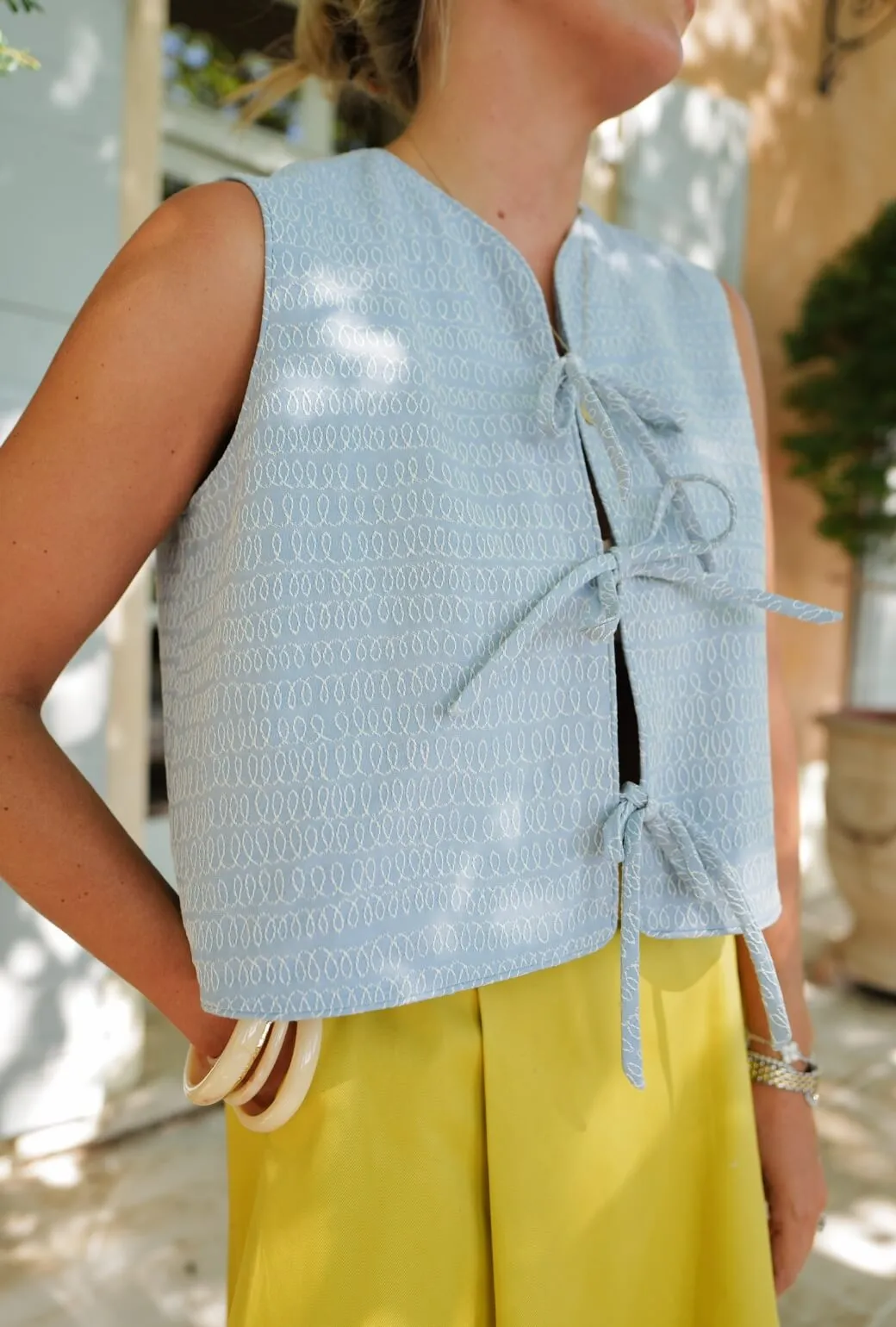 Buru x Megan Stokes  The Fife Vest - Embroidered Chambray Quick Drying Multi Purpose Layer