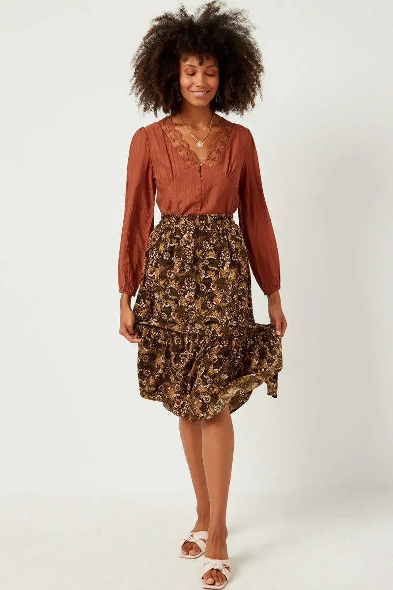 Versatile Design Floral Print Ruffle Tiered Skirt