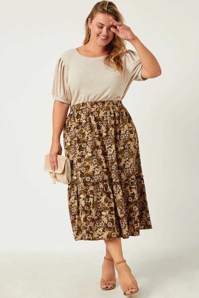 Floral Print Ruffle Tiered Skirt Functional Look