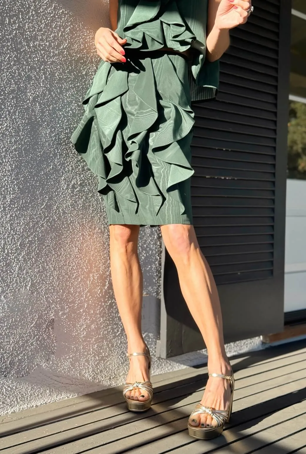 Le Ruffled Pencil Skirt - Jade Moir?? No Gap Waistband Hygienic Coating