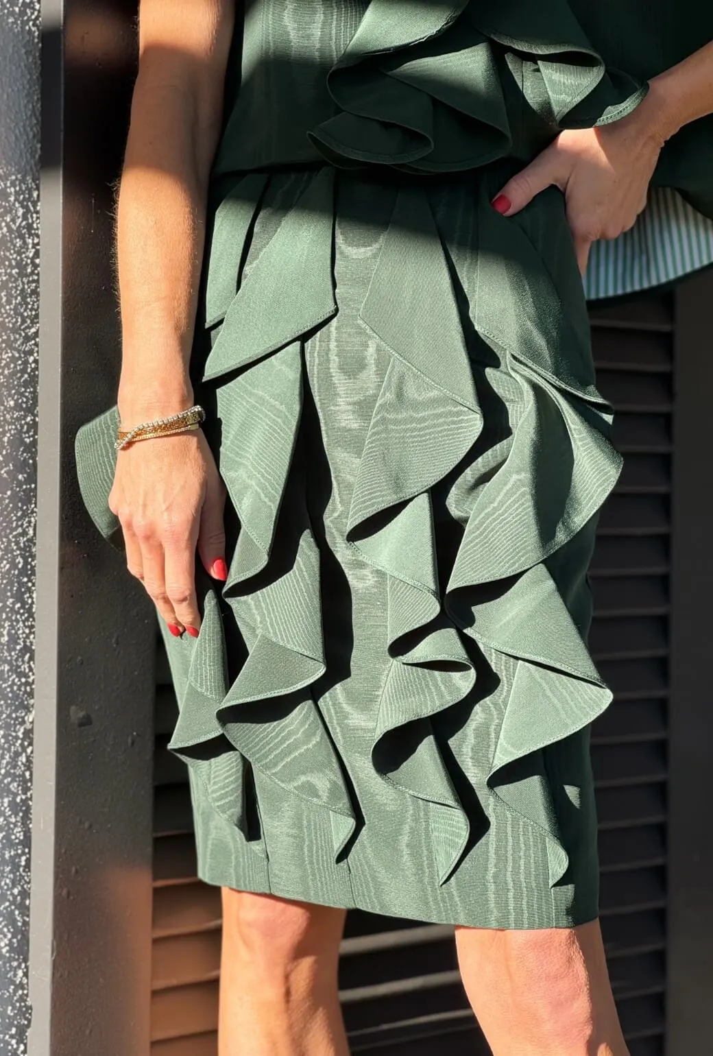 Le Ruffled Pencil Skirt - Jade Moir?? Fade Resistant Dye Gusseted Crotch